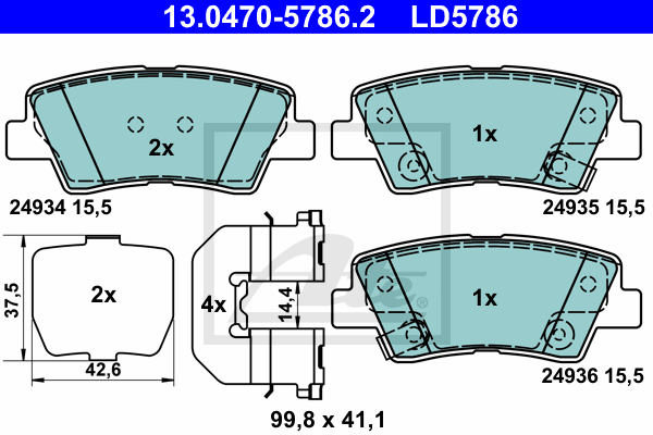 ATE 13.0470-5786.2 Kit pastiglie freno, Freno a disco