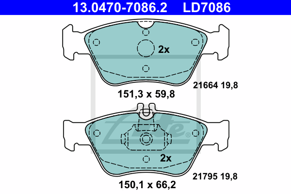 ATE 13.0470-7086.2 Kit pastiglie freno, Freno a disco