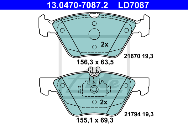 ATE 13.0470-7087.2 Kit pastiglie freno, Freno a disco-Kit pastiglie freno, Freno a disco-Ricambi Euro