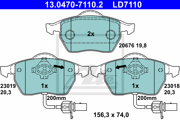 ATE 13.0470-7110.2 Kit pastiglie freno, Freno a disco