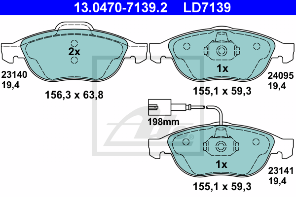 ATE 13.0470-7139.2 Kit pastiglie freno, Freno a disco