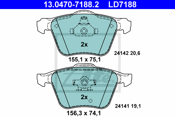 ATE 13.0470-7188.2 Kit pastiglie freno, Freno a disco-Kit pastiglie freno, Freno a disco-Ricambi Euro