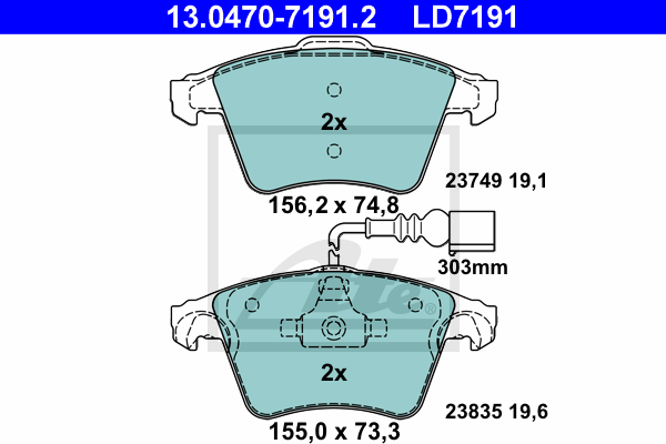 ATE 13.0470-7191.2 Kit pastiglie freno, Freno a disco