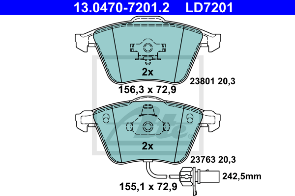 ATE 13.0470-7201.2 Kit pastiglie freno, Freno a disco