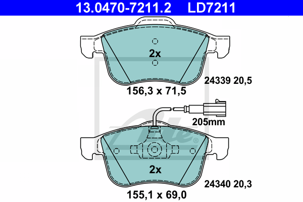 ATE 13.0470-7211.2 Kit pastiglie freno, Freno a disco