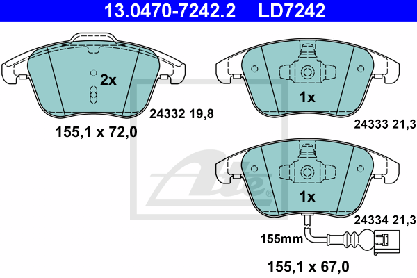 ATE 13.0470-7242.2 Kit pastiglie freno, Freno a disco