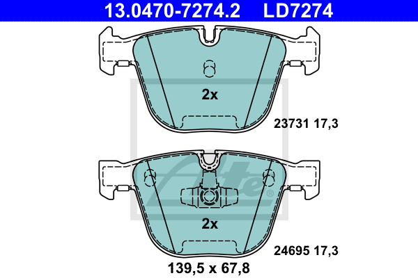 ATE 13.0470-7274.2 Kit pastiglie freno, Freno a disco-Kit pastiglie freno, Freno a disco-Ricambi Euro