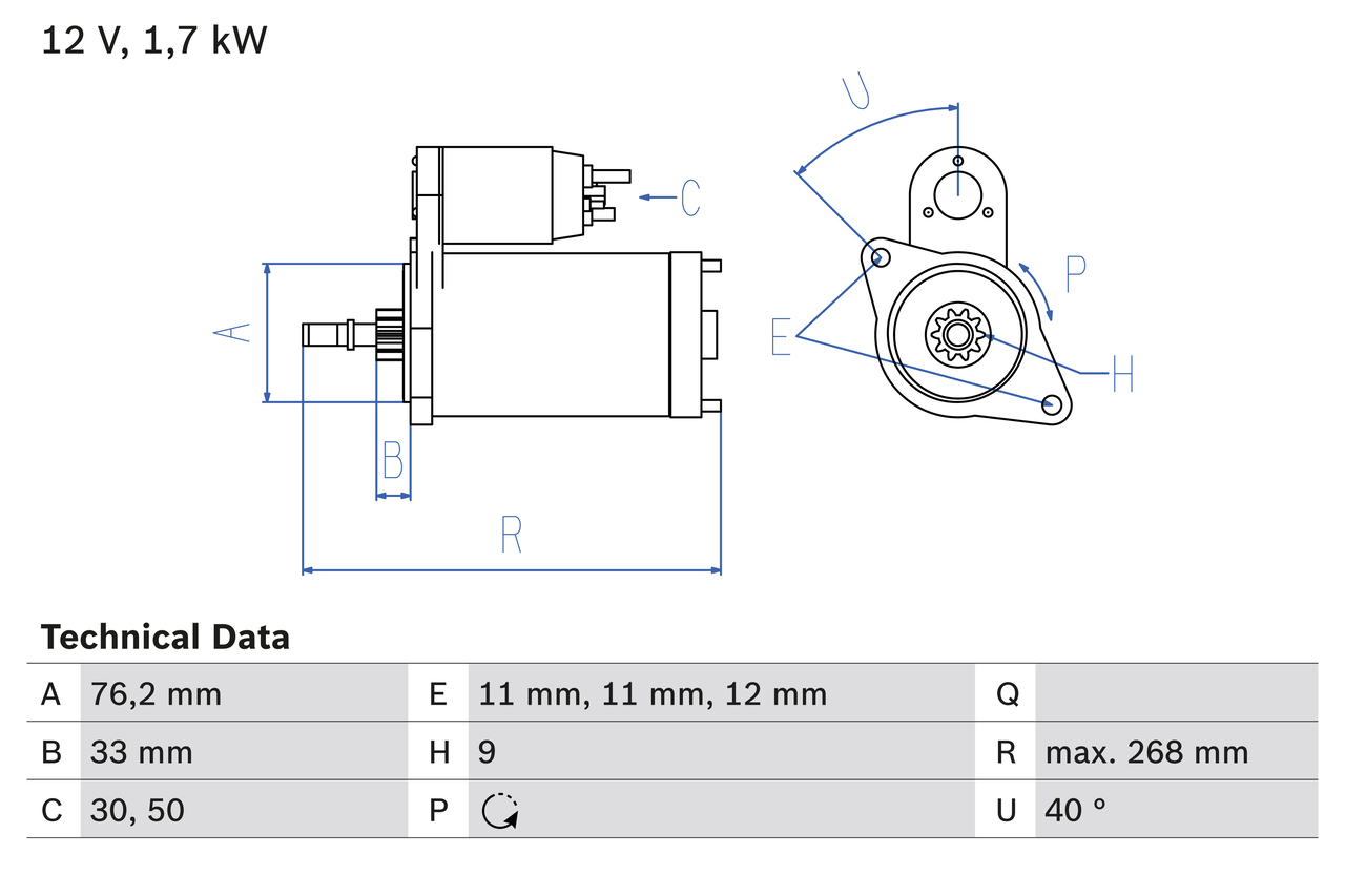 BOSCH 0 986 013 050 Starter for VW