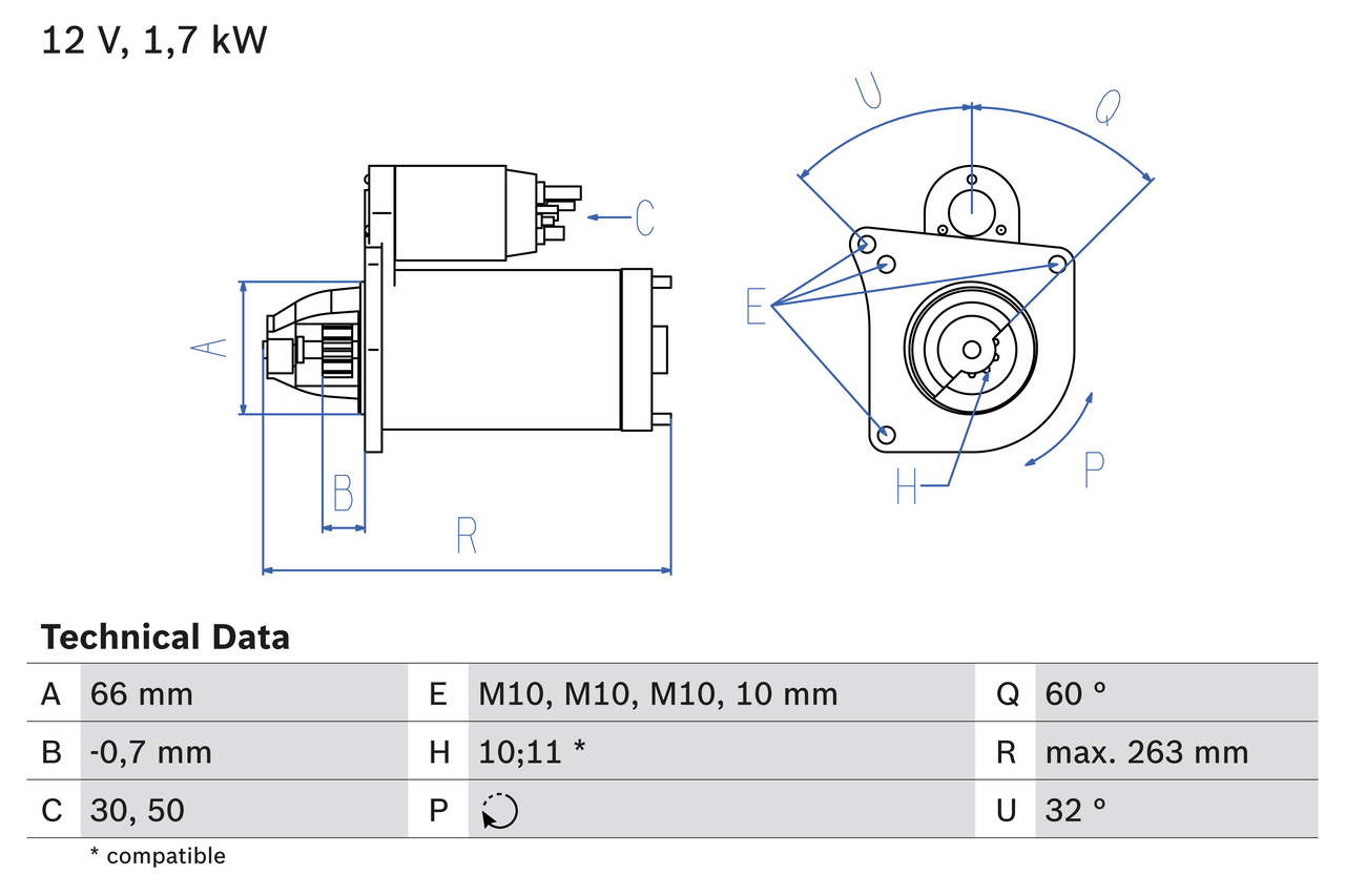 BOSCH 0 986 013 200 Μίζα for MITSUBISHI OPEL RENAULT VAUXHALL VOLVO