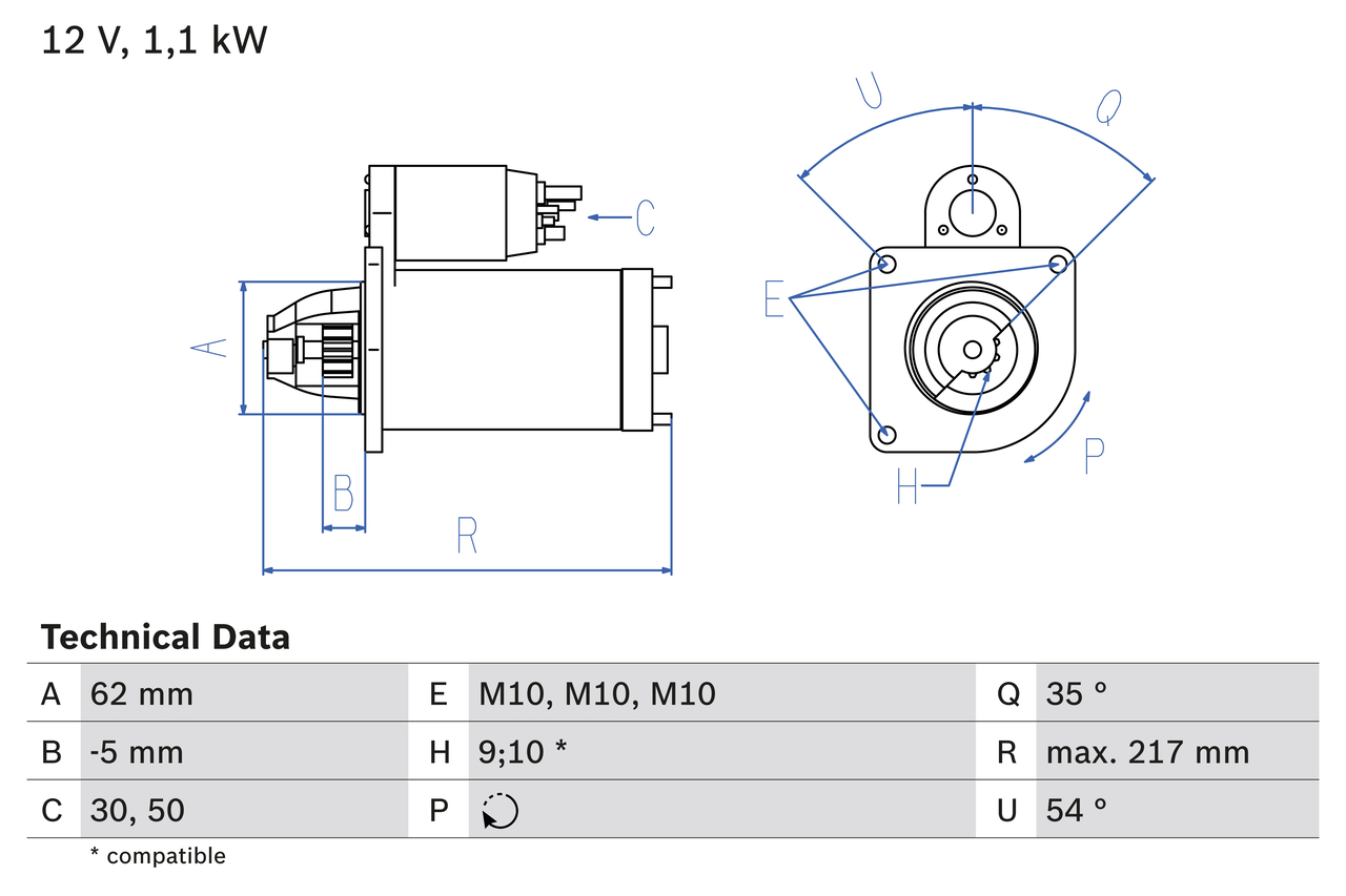 BOSCH 0 986 016 530 Motorino d'avviamento-Motorino d'avviamento-Ricambi Euro