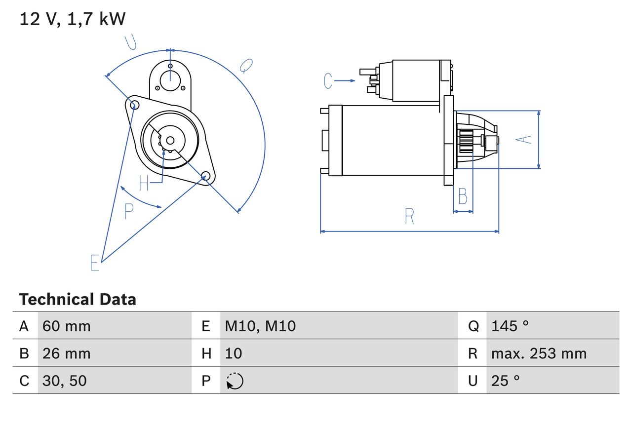 BOSCH 0 986 017 890 Starter for MERCEDES-BENZ PUCH