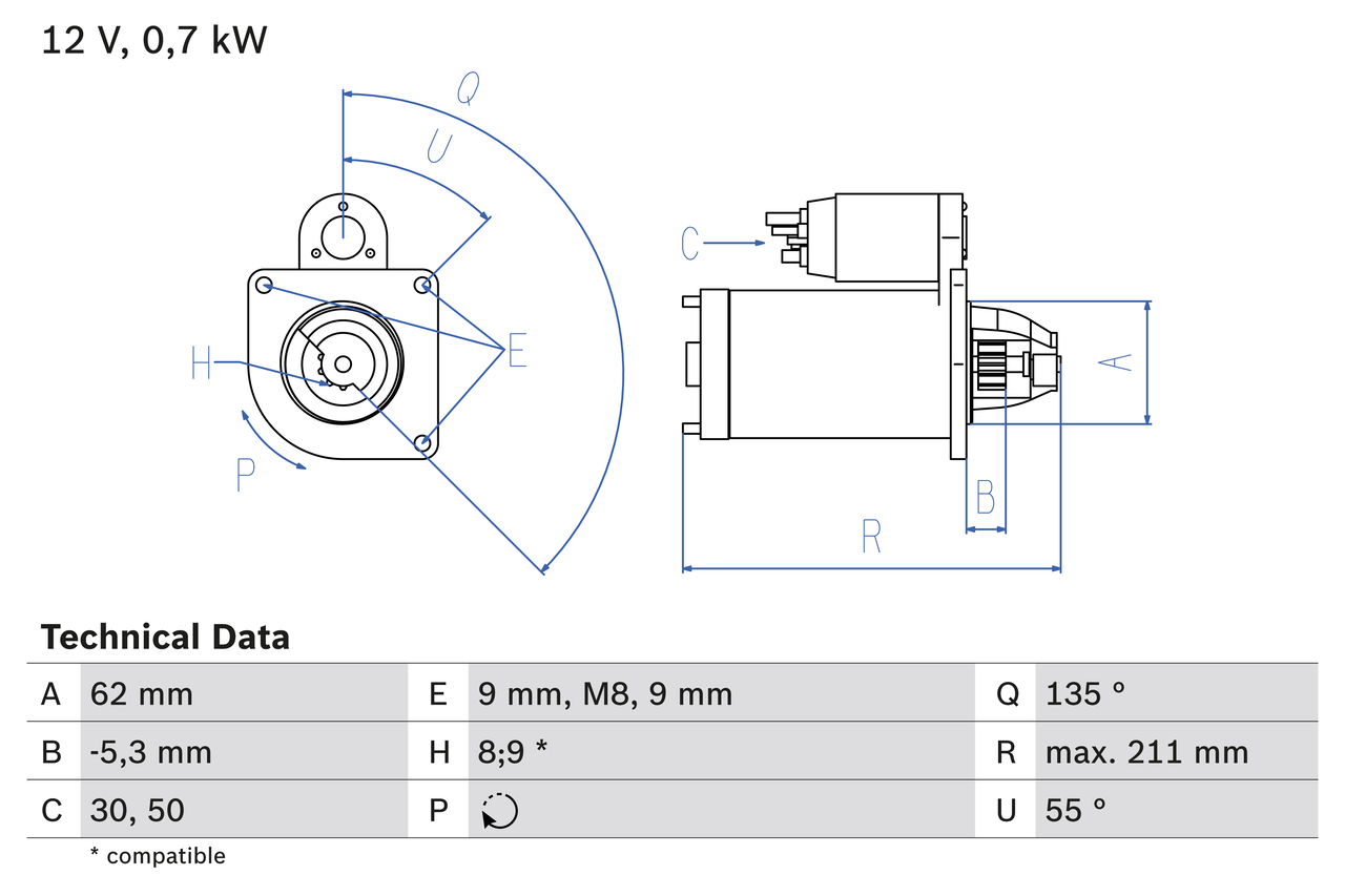 BOSCH 0 986 017 930 Μίζα for CITROËN PEUGEOT