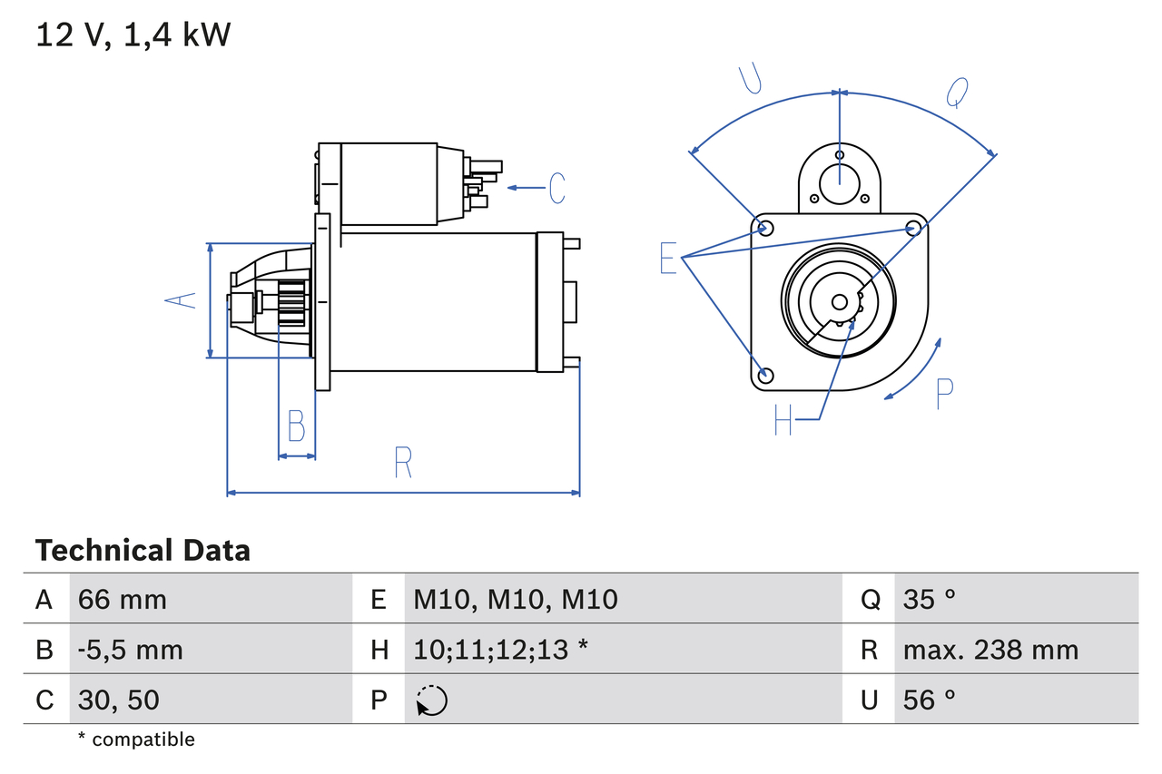 BOSCH 0 986 018 310 стартер