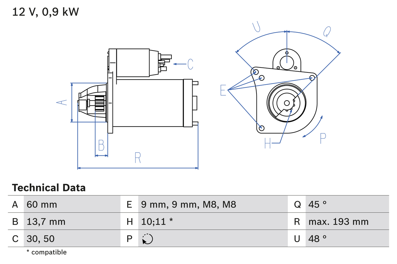 BOSCH 0 986 021 970 Motorino d'avviamento