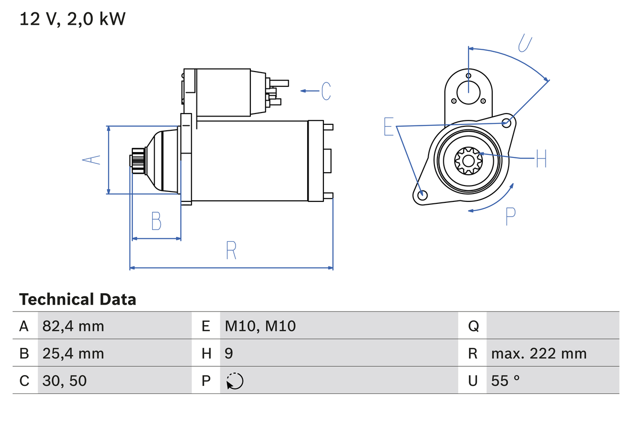 BOSCH 0 986 022 820 Motorino d'avviamento-Motorino d'avviamento-Ricambi Euro