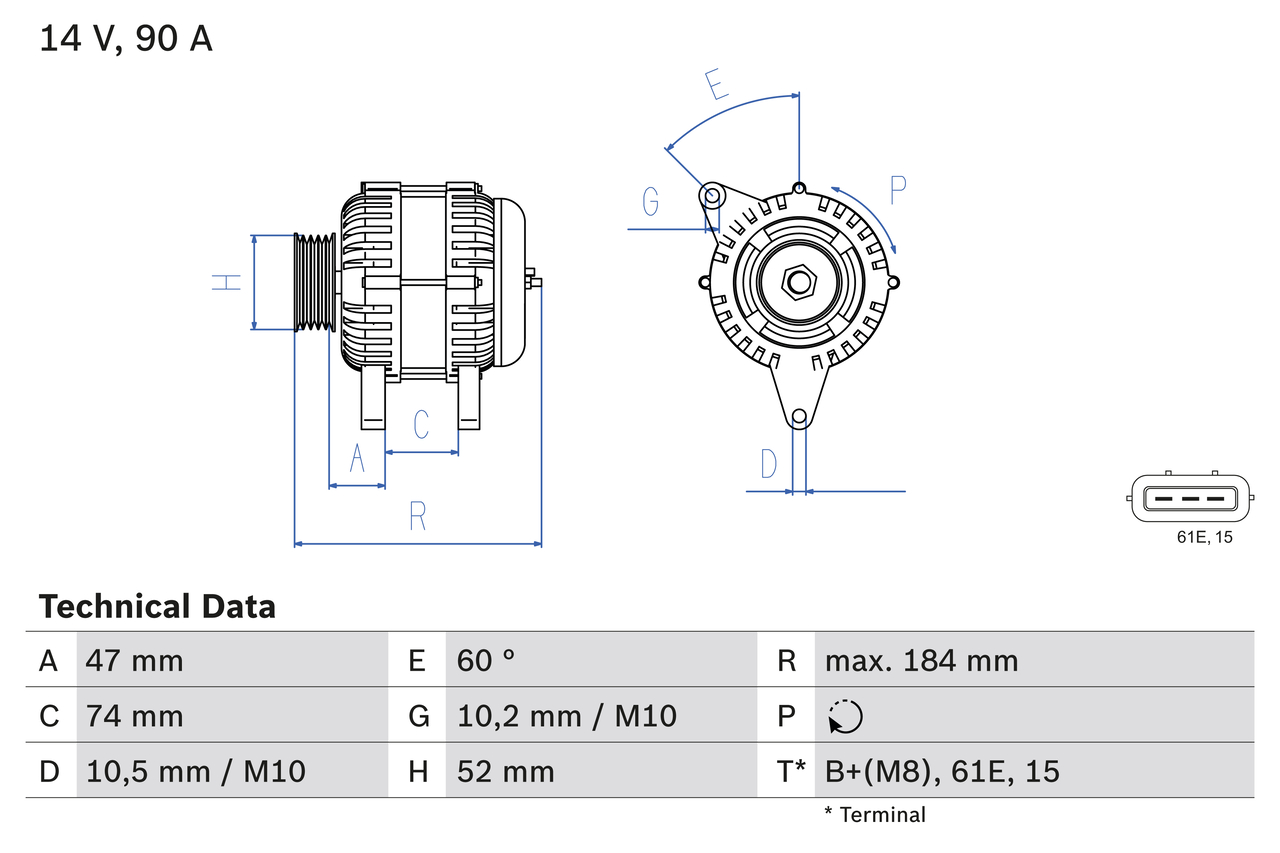 BOSCH 0 986 041 190 Alternatore