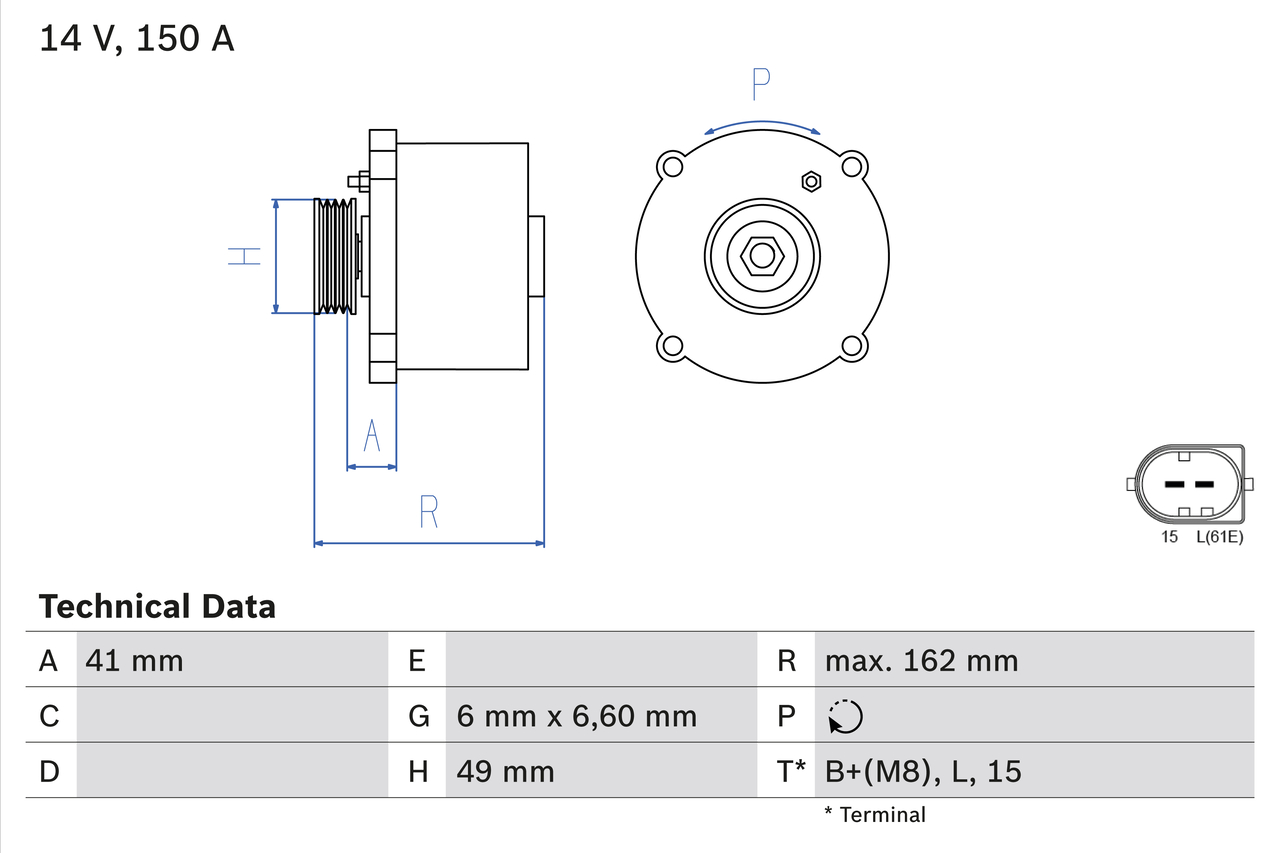 BOSCH 0 986 041 750 Alternatore