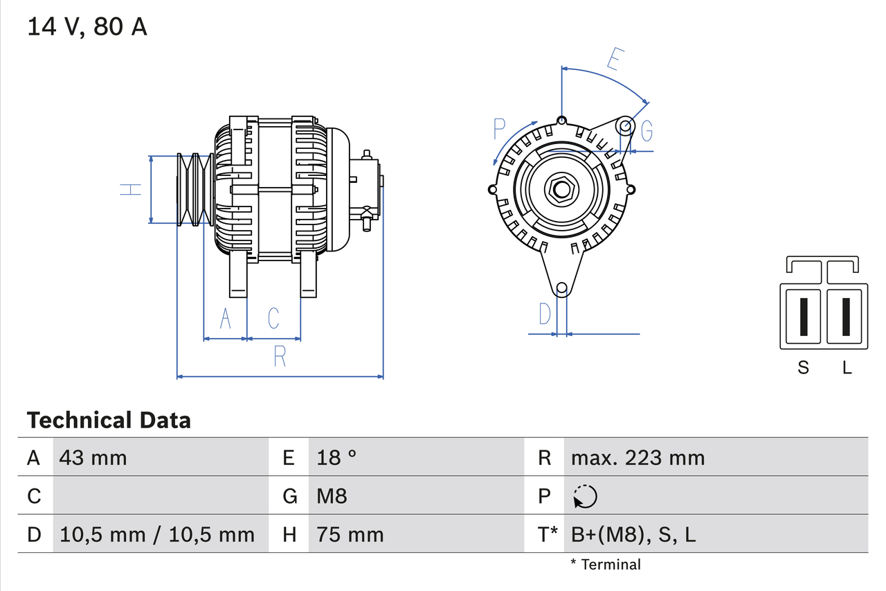 BOSCH 0 986 045 601 Alternatore