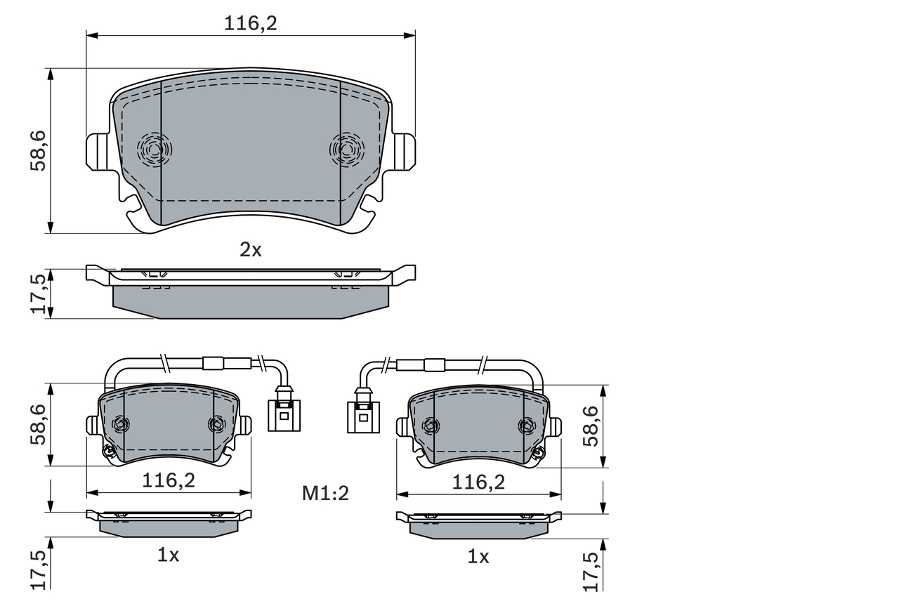 BOSCH 0 986 424 057 Kit pastiglie freno, Freno a disco