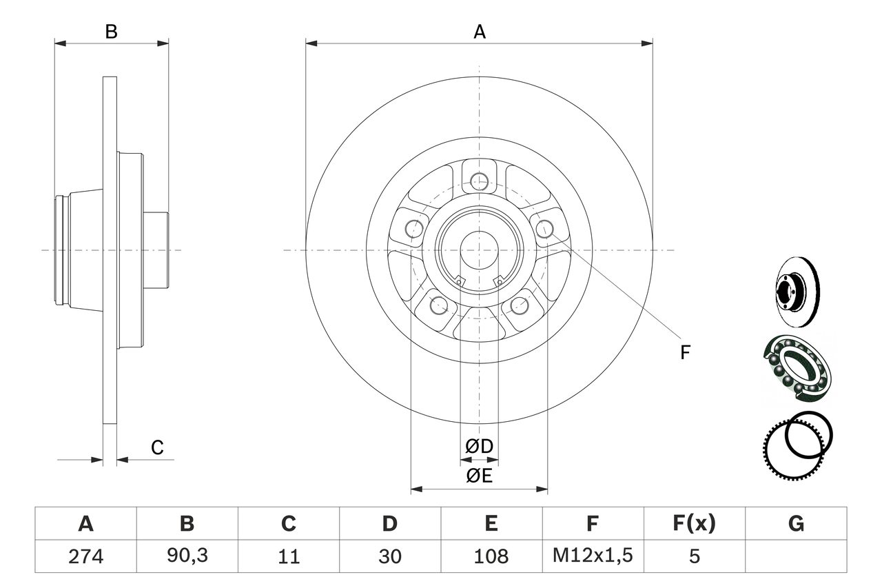 BOSCH 0 986 479 015 féktárcsa