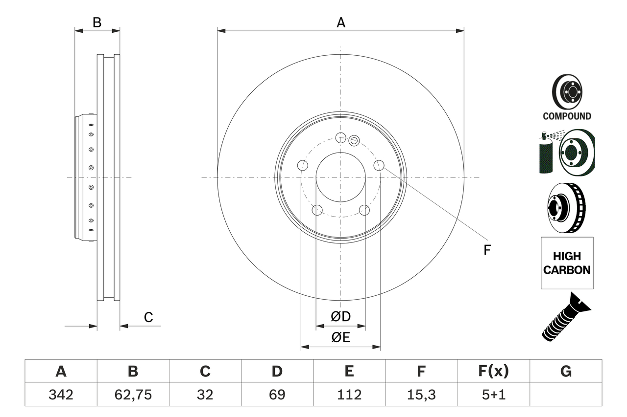 BOSCH 0 986 479 G37 féktárcsa