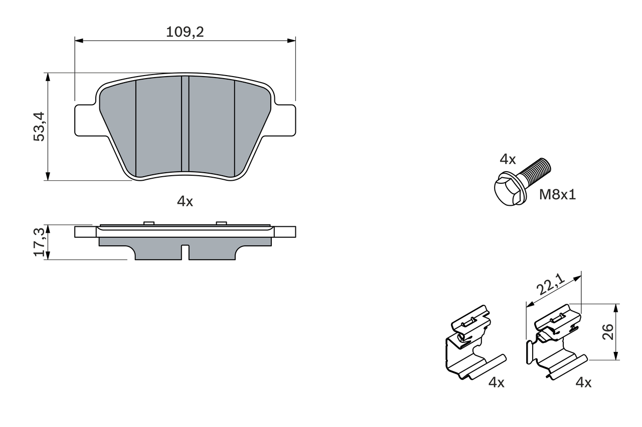 BOSCH 0 986 494 643 Kit pastiglie freno, Freno a disco