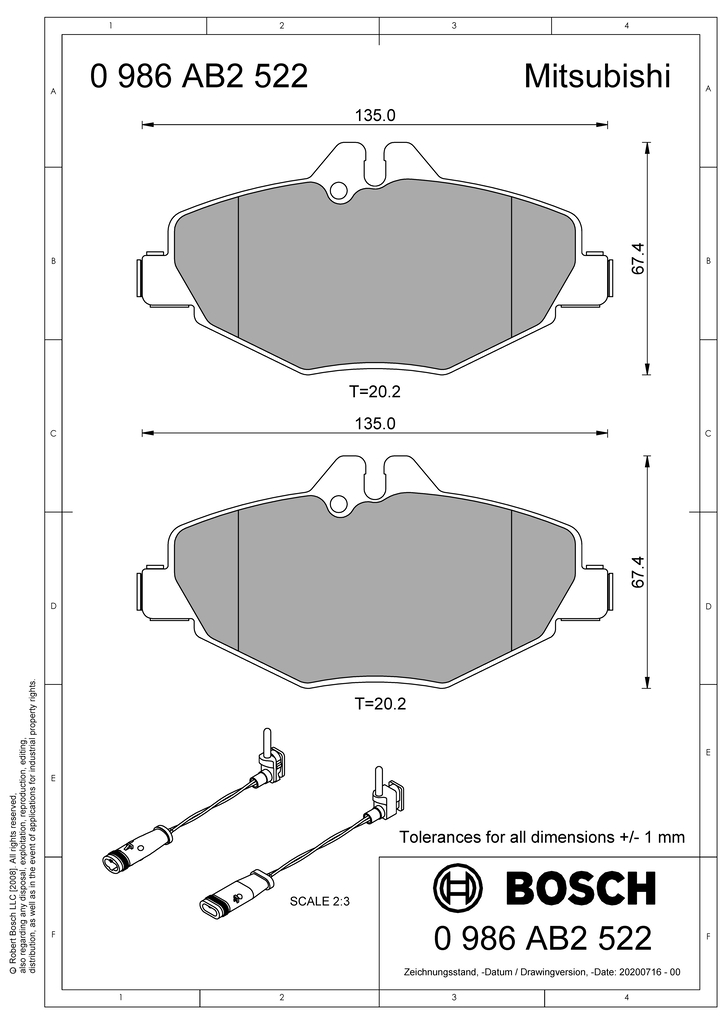 BOSCH 0 986 AB2 522 Bremsbelagsatz, Scheibenbremse