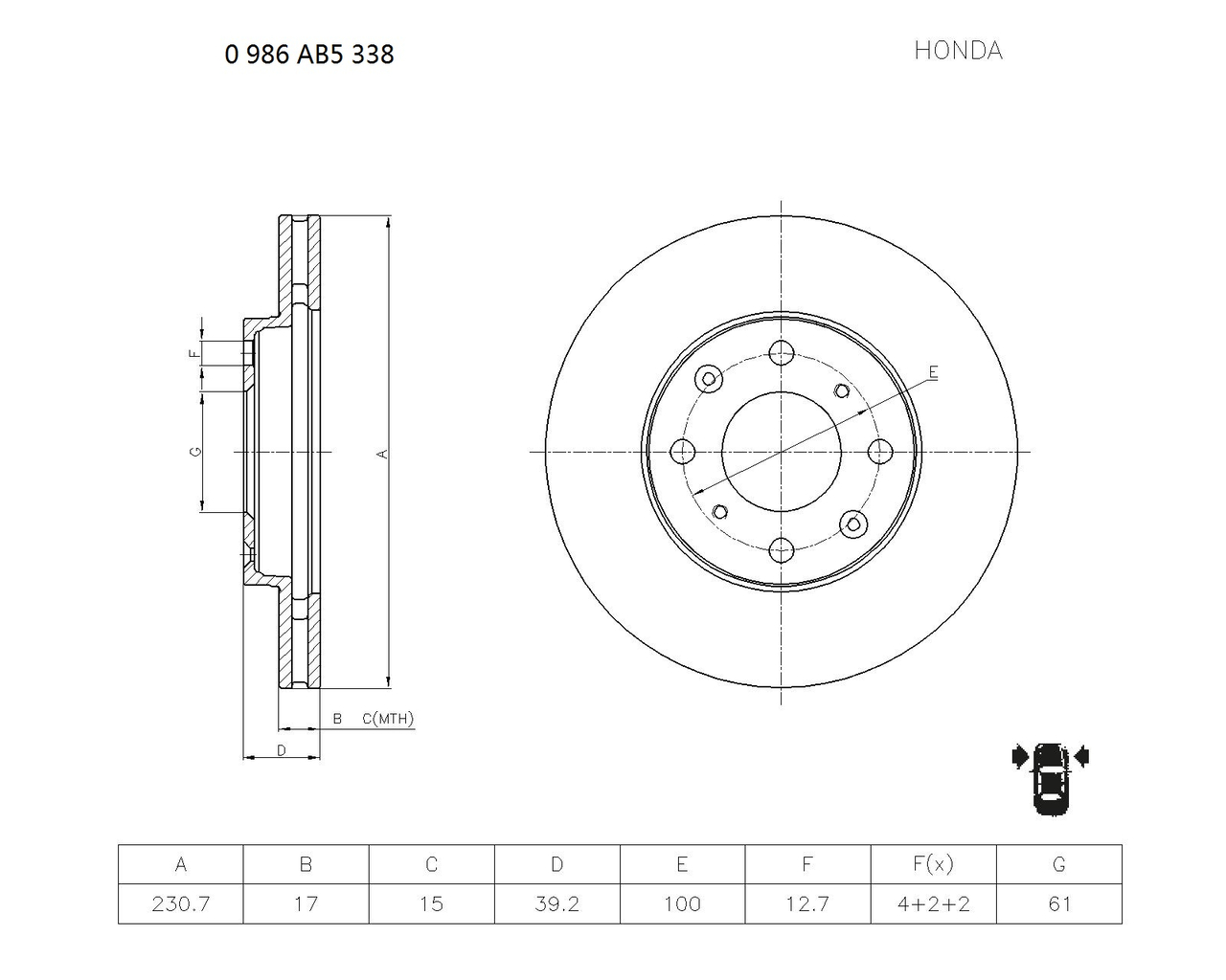 BOSCH 0 986 AB5 338 Brake Disc