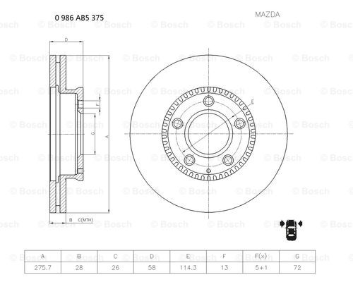 BOSCH 0 986 AB5 375 Brake Disc