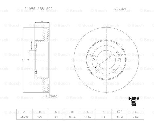 BOSCH 0 986 AB5 522 Brake Disc