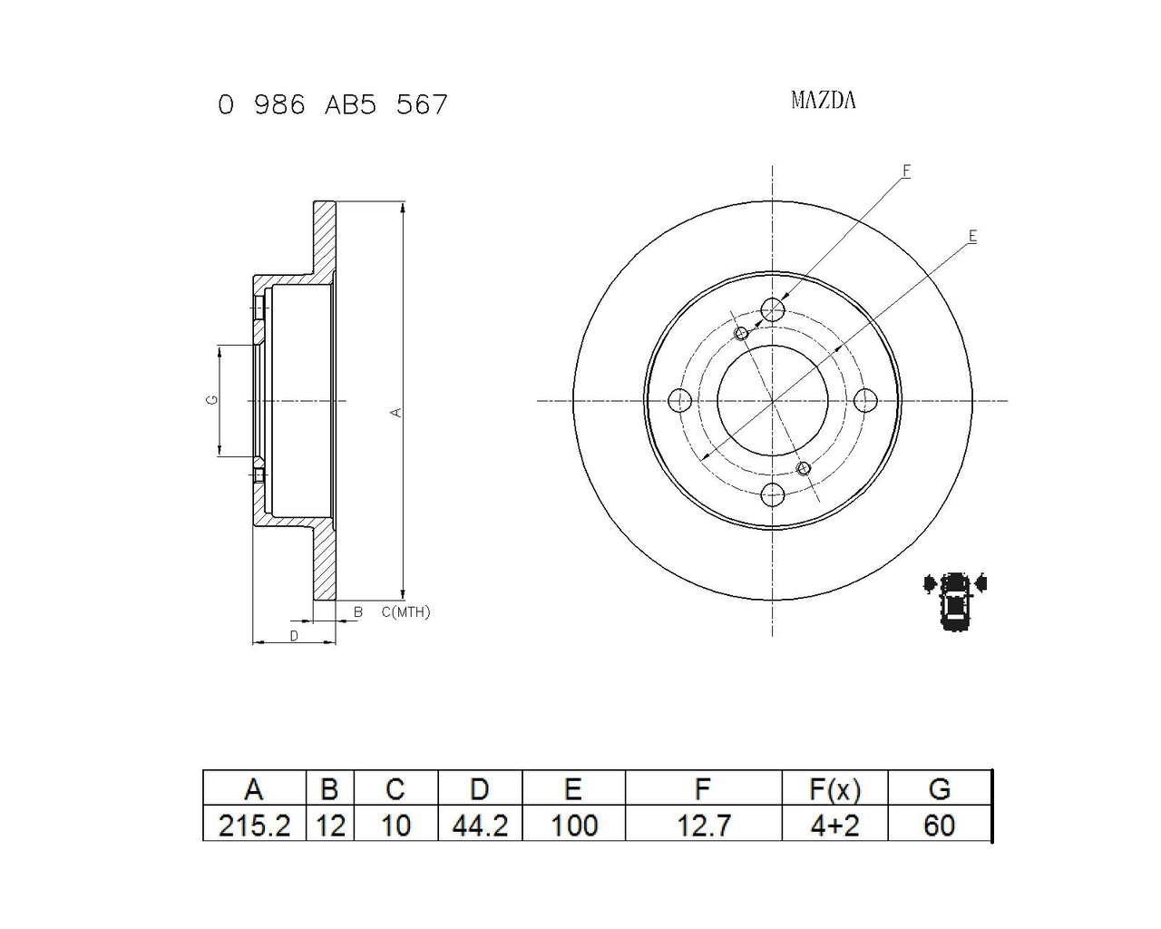 BOSCH 0 986 AB5 567 Brake Disc