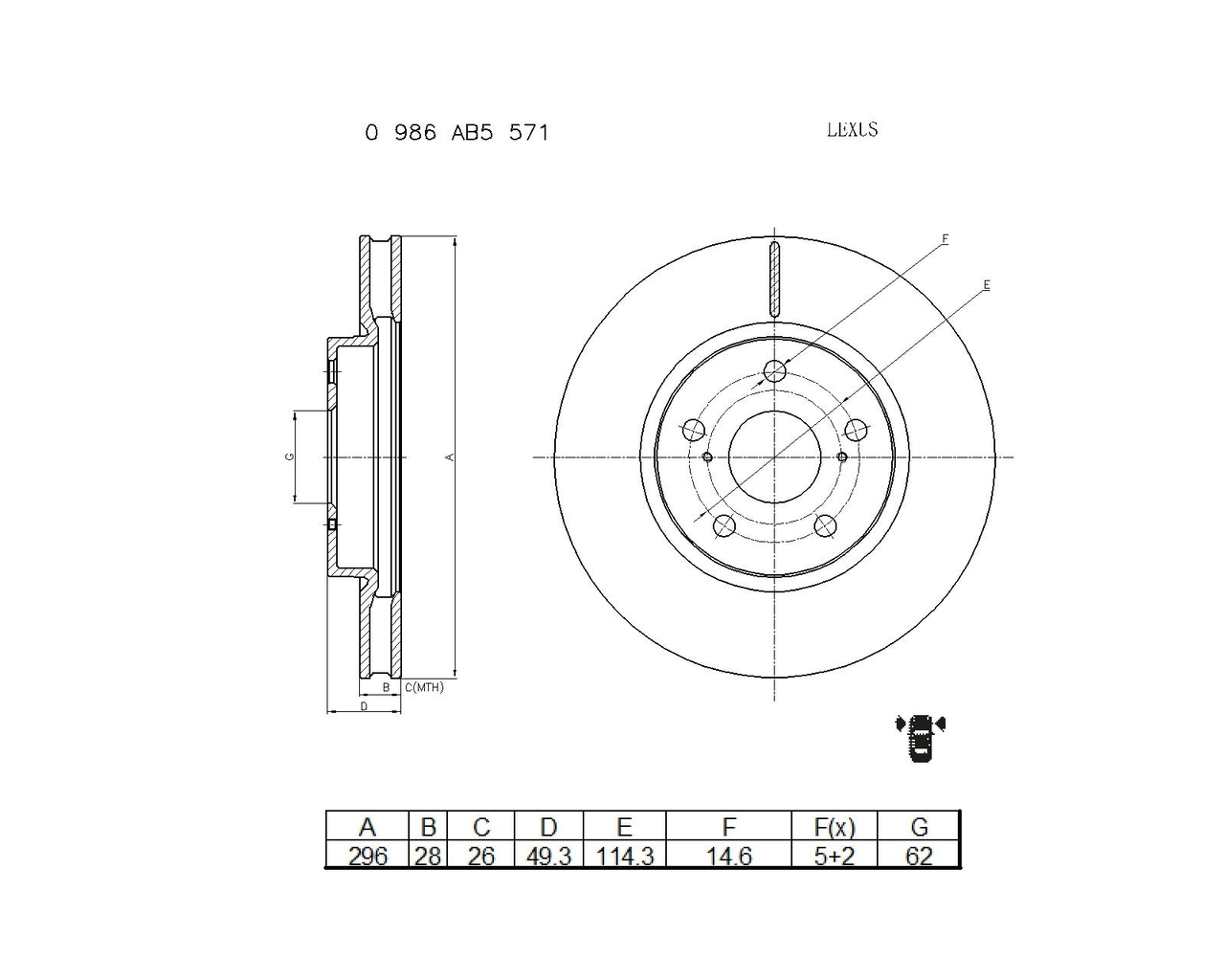 BOSCH 0 986 AB5 571 Brake Disc