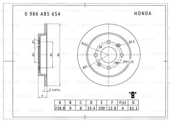 BOSCH 0 986 AB5 654 Brake Disc