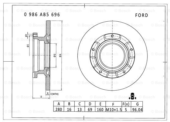 BOSCH 0 986 AB5 696 Brake Disc