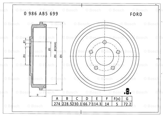 BOSCH 0 986 AB5 699 Brake Drum