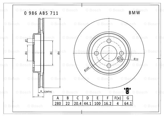 BOSCH 0 986 AB5 711 Brake Disc