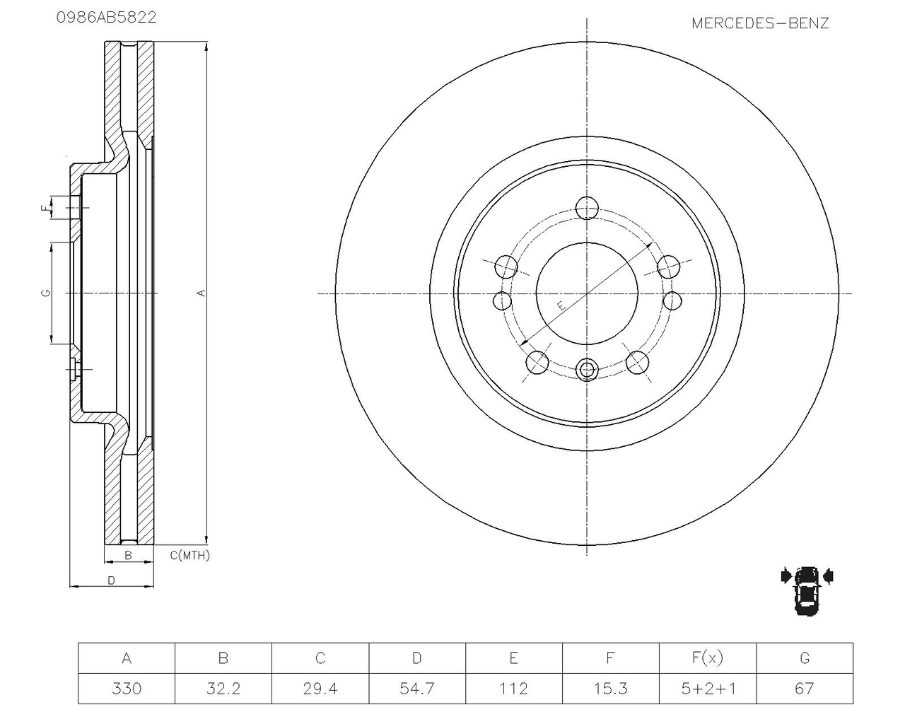 BOSCH 0 986 AB5 822 Brake Disc