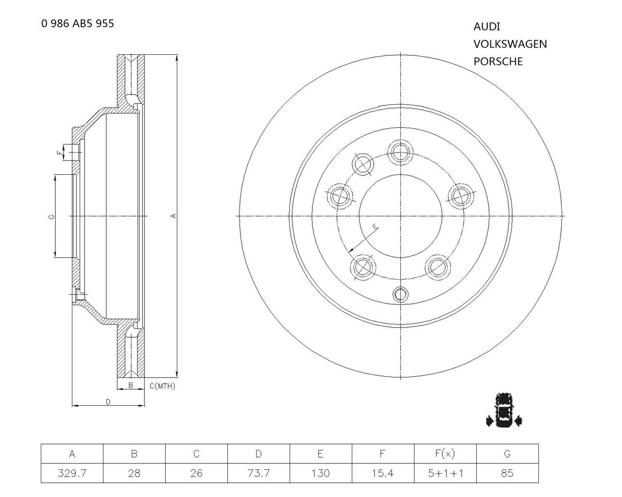 BOSCH 0 986 AB5 955 Brake Disc