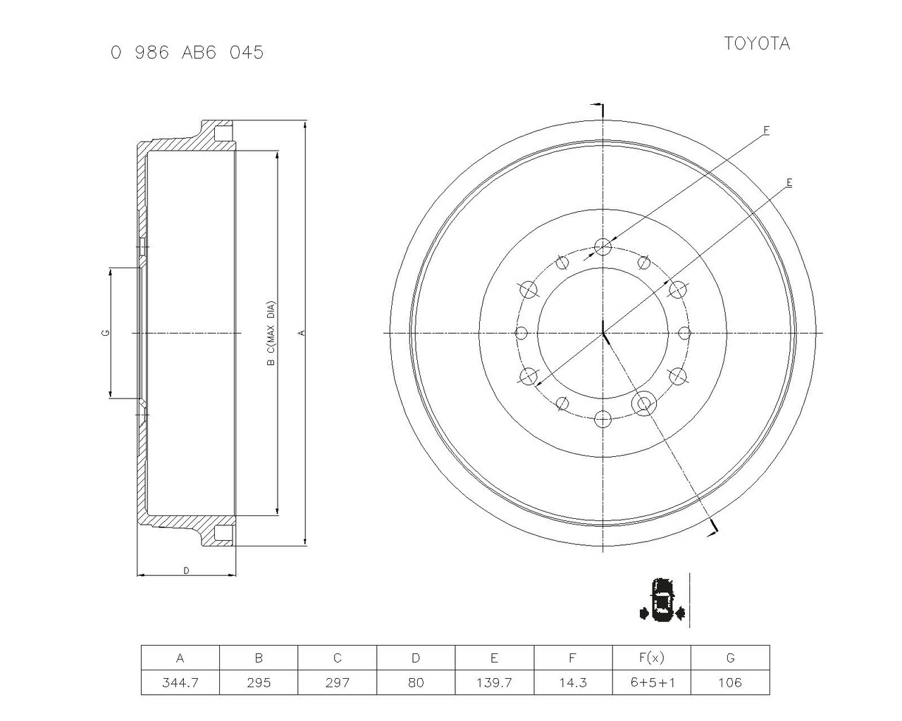 BOSCH 0 986 AB6 045 Brake Drum