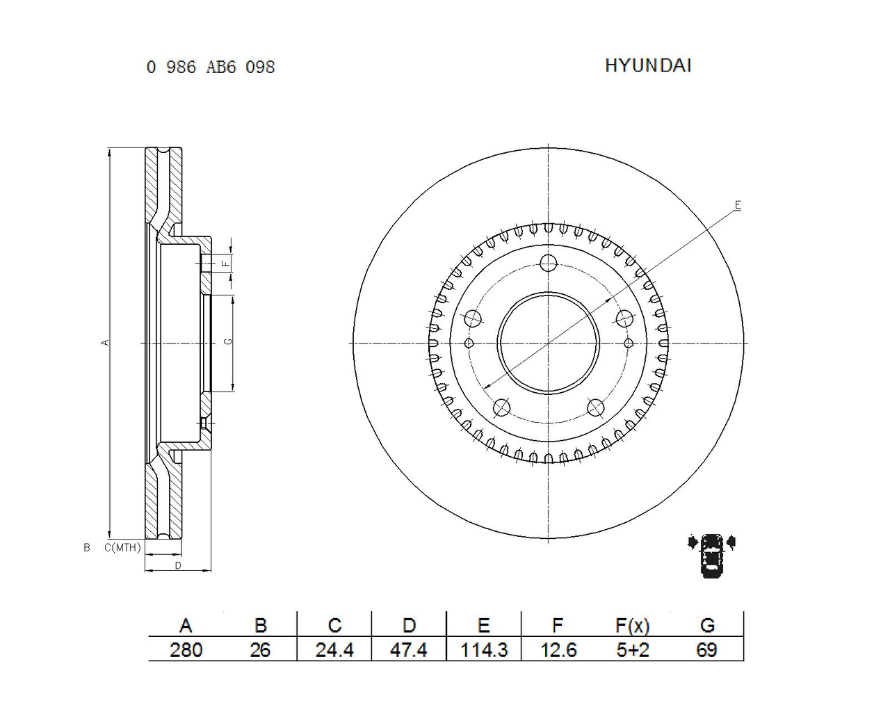 BOSCH 0 986 AB6 098 Brake Disc