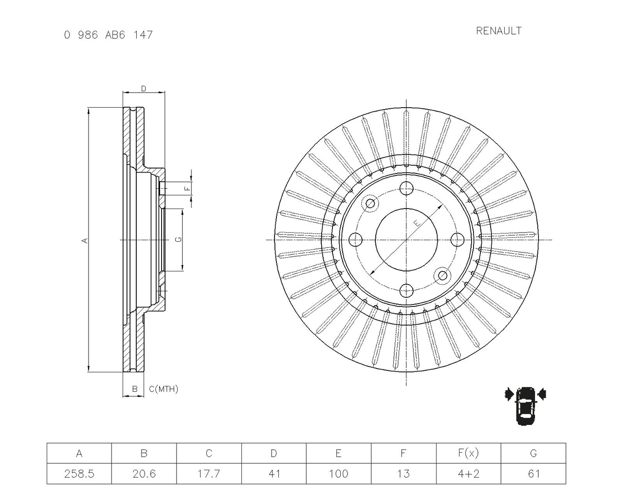 BOSCH 0 986 AB6 147 Brake Disc