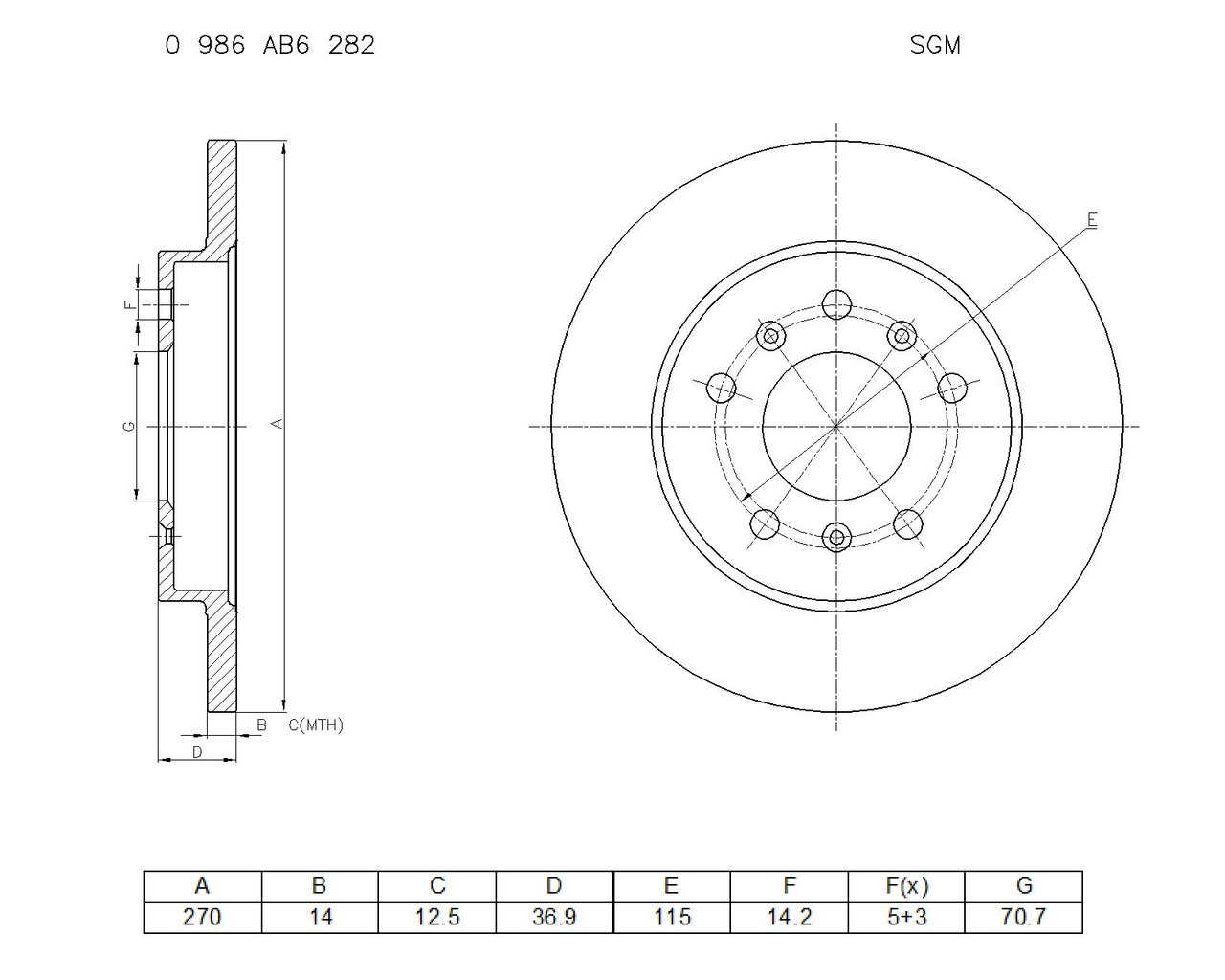 BOSCH 0 986 AB6 282 Brake Disc