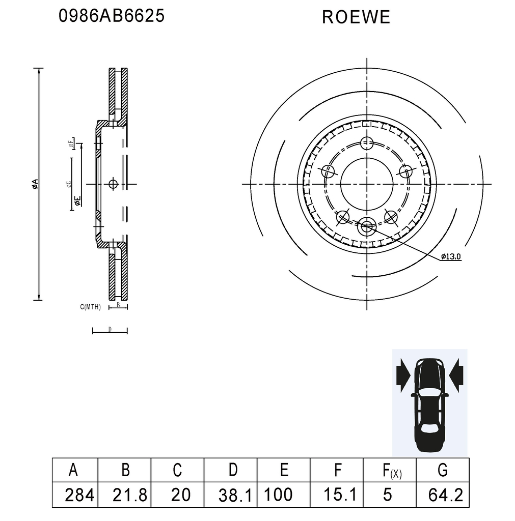 BOSCH 0 986 AB6 625 Brake Disc