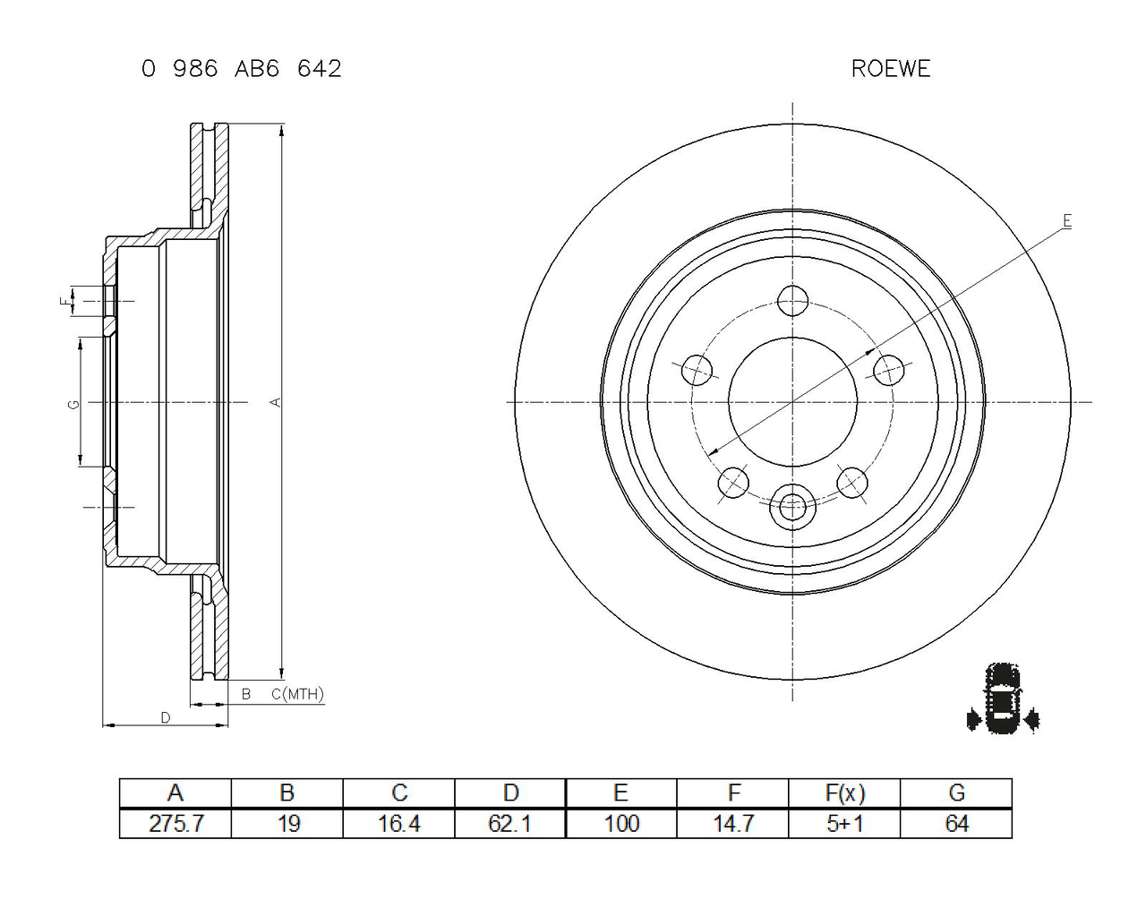 BOSCH 0 986 AB6 642 Brake Disc