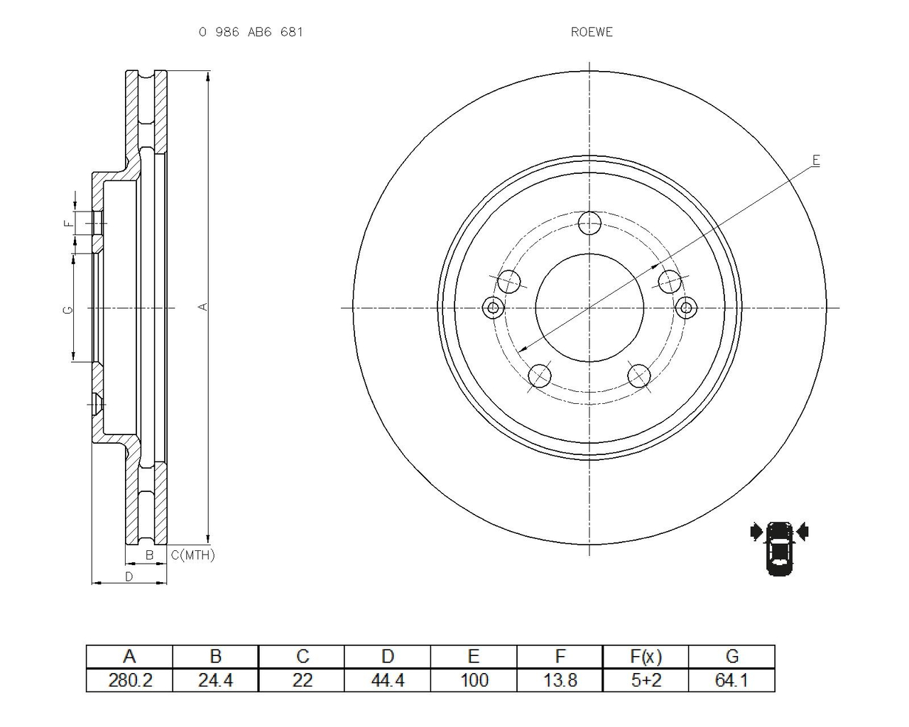 BOSCH 0 986 AB6 681 Brake Disc