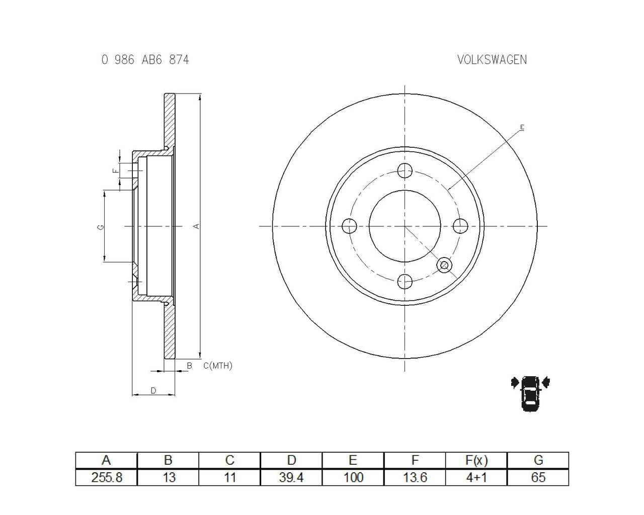 BOSCH 0 986 AB6 874 Brake Disc