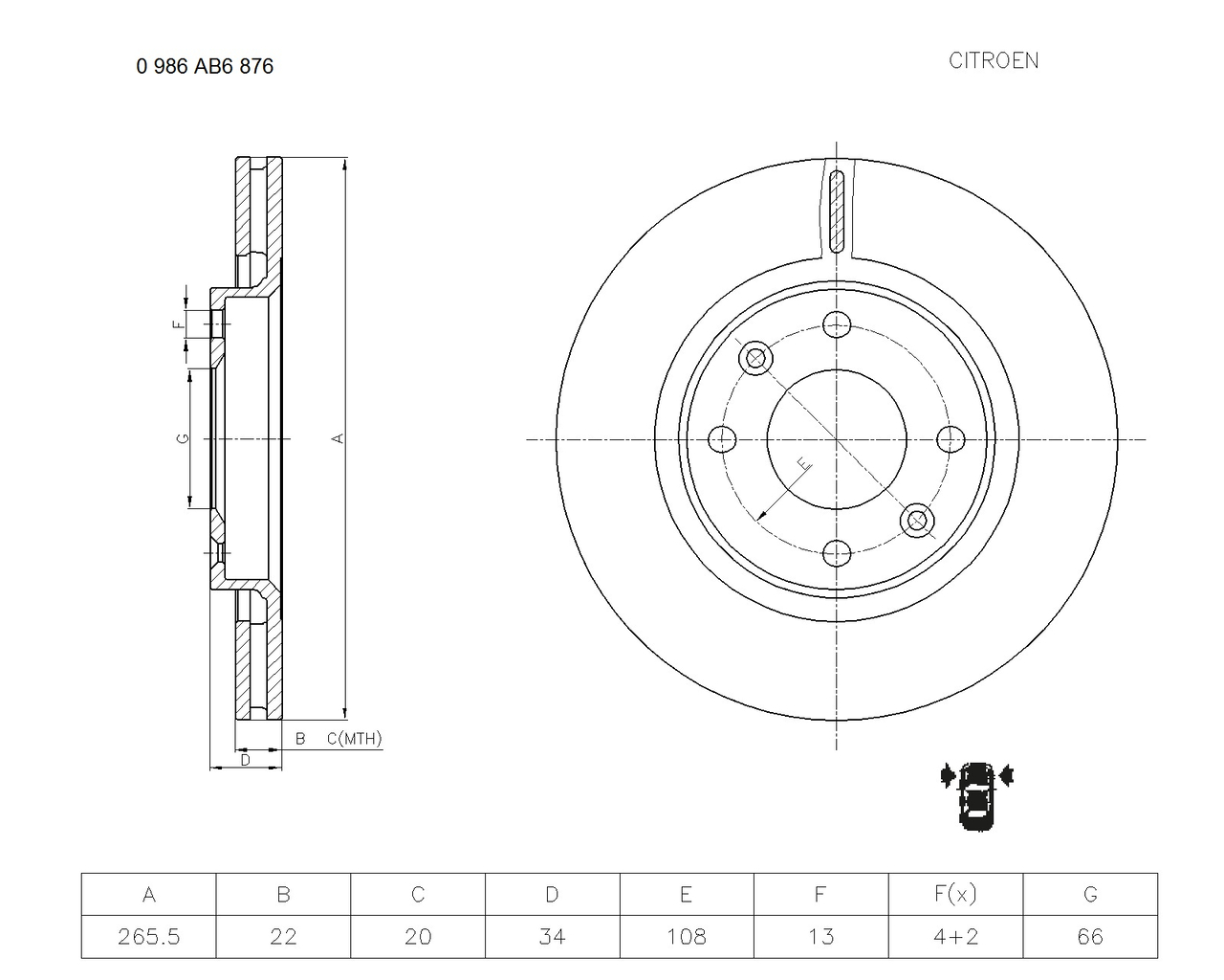 BOSCH 0 986 AB6 876 Brake Disc