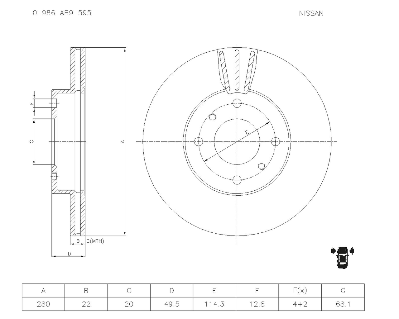 BOSCH 0 986 AB9 595 Brake Disc