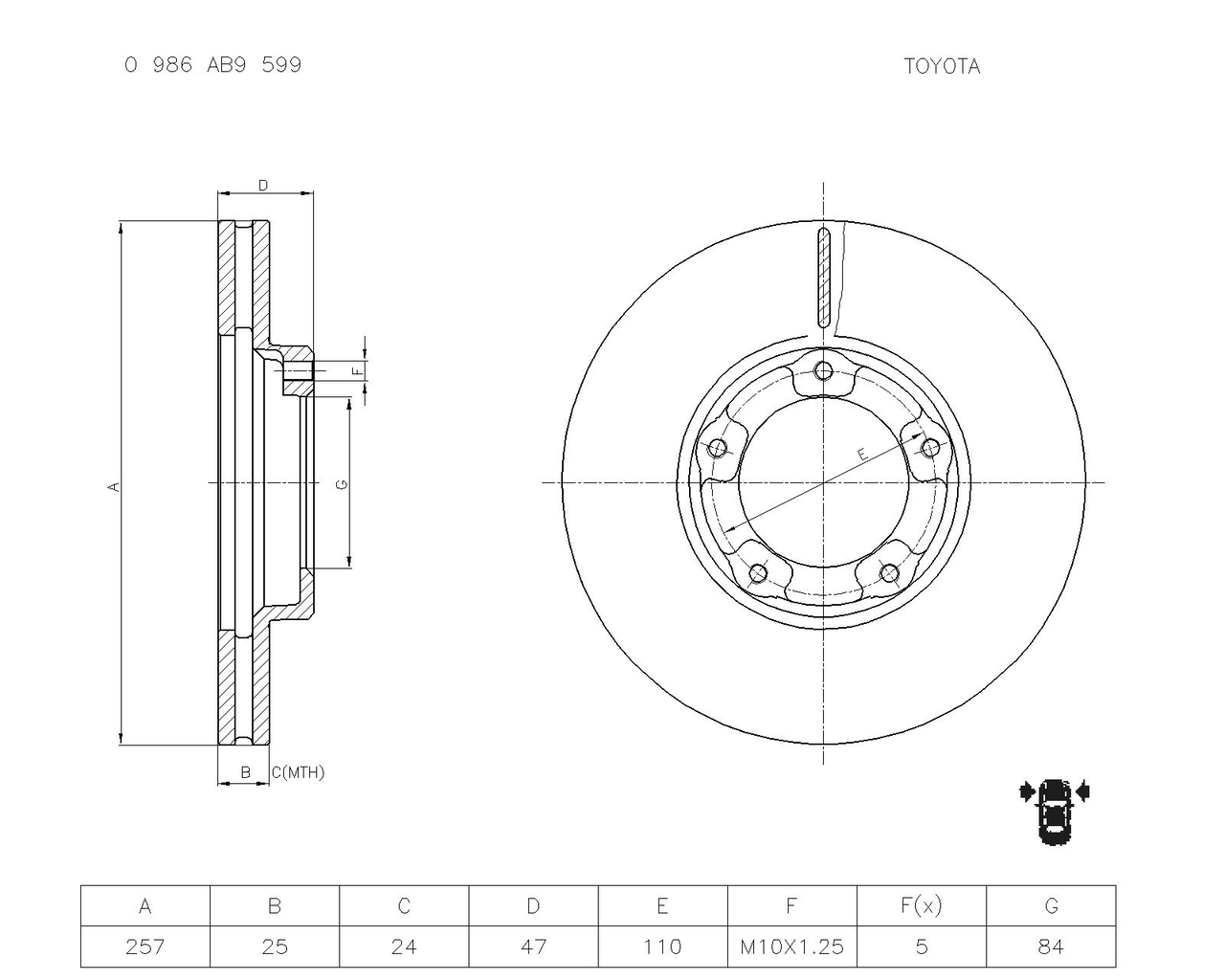 BOSCH 0 986 AB9 599 Brake Disc