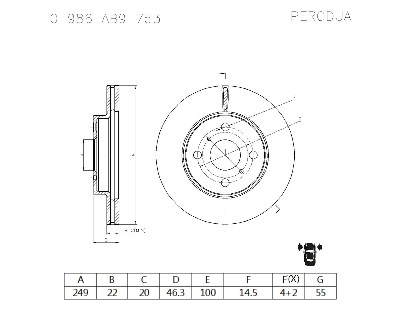 BOSCH 0 986 AB9 753 Brake Disc